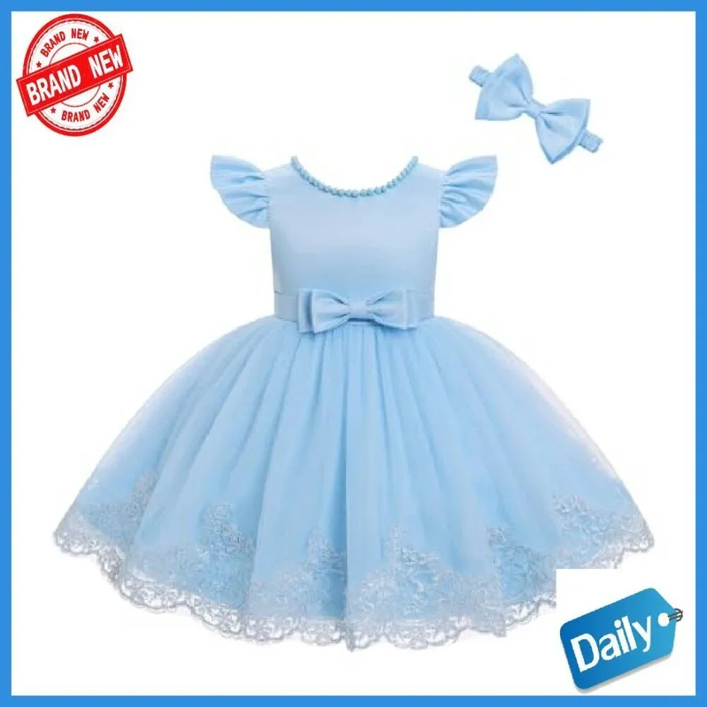Toddler Flower Girl Dress Pearl Lace Tulle Tutu Formal Gown